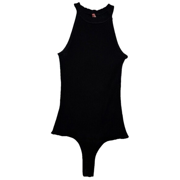Dina Be Women Black Bodysuit M Ribbed High Neck Mock Neck - Picture 1 of 6